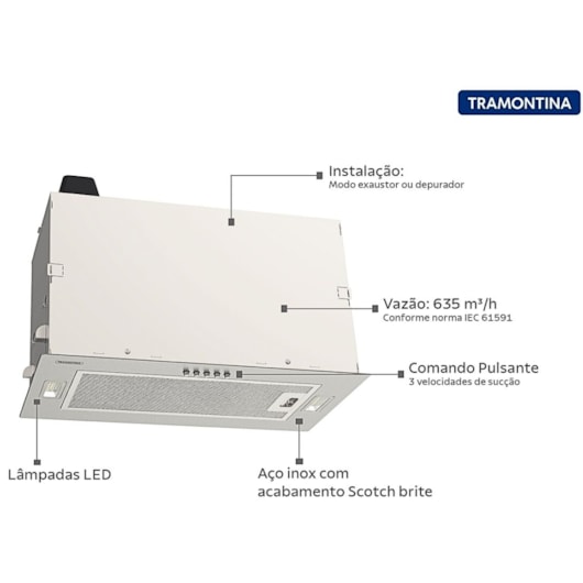 Coifa de Embutir Incasso 51 em Aço Inox com Acabamento Scotch Brite 51cm 220V Tramontina - Imagem principal - bcd5a38b-40c4-4327-a48e-135b1b19b85d