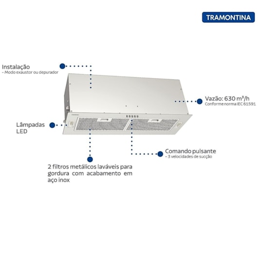 Coifa De Embutir Incasso Inox 127v Tramontina 75cm  - Imagem principal - 141f59a6-5205-49ee-a5ab-1f9fb17354e5