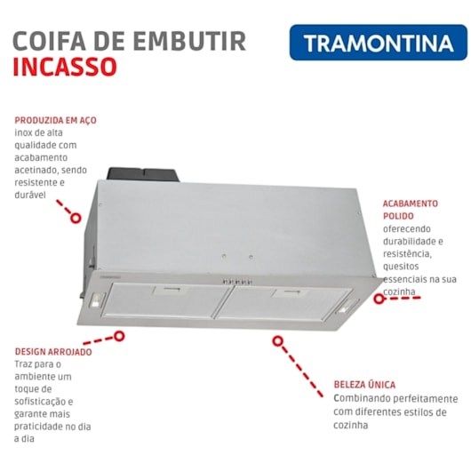 Coifa de Embutir Incasso Inox Retangular Tramontina 220V - Imagem principal - cef8ea27-cdf7-43bf-8c07-21f214d0628c