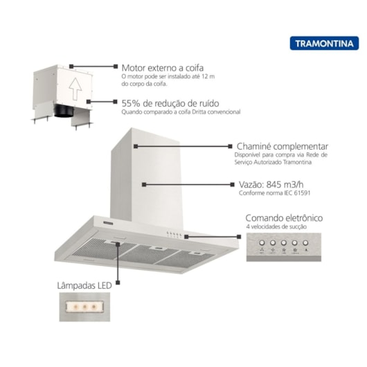 Coifa de Ilha Dritta Isla Silent Pro 90 220V em Aço Inox Tramontina - Imagem principal - 39edaceb-8b2a-44a1-a203-b0314c568fad