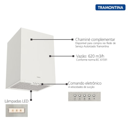 Coifa de Ilha Square Isla 40 Silent em Aço Inox com Acabamento Scotch Brite e Revestimento Acústico 220V Tramontina