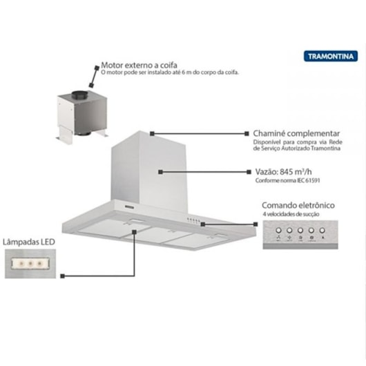 Coifa Em Aço Inox De Parede Dritta Split 90cm 220v Tramontina - Imagem principal - 0f26668c-6dbd-4f35-8157-68d8964178cc