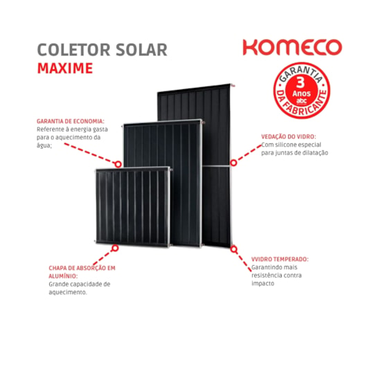 Coletor Solar De Cobre com 7 tubos G2 Maxime Komeco 200x100cm - Imagem principal - fd7645bf-87ac-4128-b0e5-44b39050670f