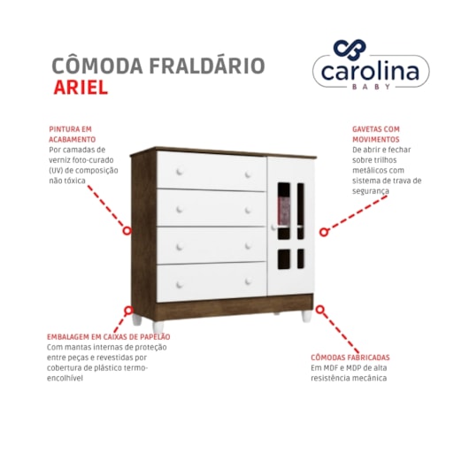 Cômoda Fraldário Ariel Branco/Amadeirado Carolina Baby - Imagem principal - d8b2fa41-13c6-4259-814f-8e1efac8f6c5