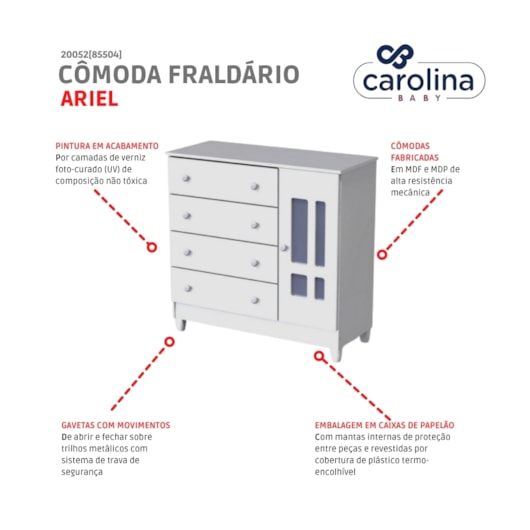 Cômoda Fraldário Ariel Branco Brilho Carolina Baby - Imagem principal - 89d0d019-d9f9-473e-9e91-b0b4ef7fa3b4