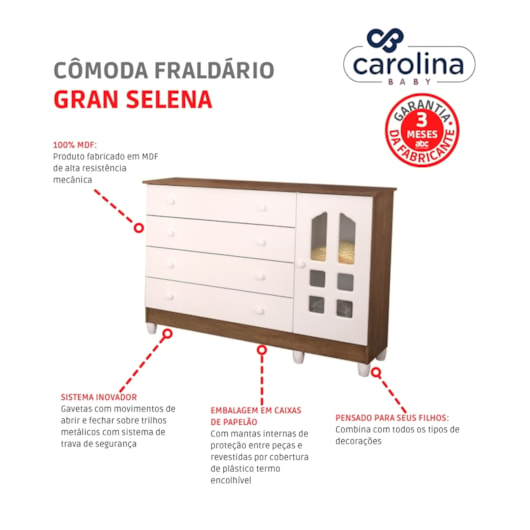 Cômoda Fraldário Gran Selena Branco/Amadeirado Carolina Baby - Imagem principal - be0bdaaa-aa6e-4c56-9202-326b39ee910f