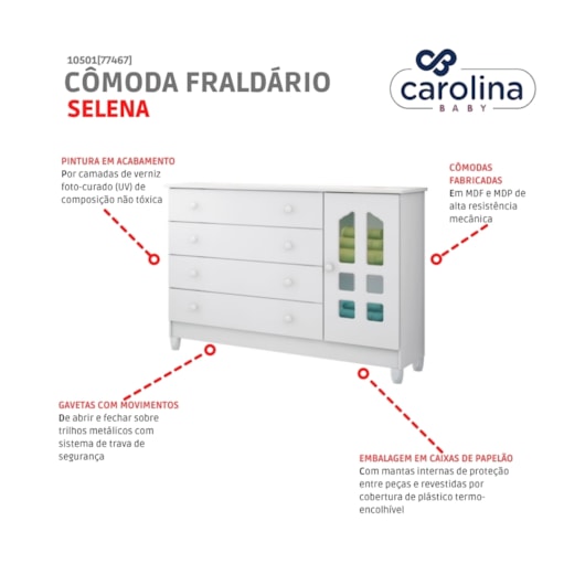 Cômoda Fraldário Gran Selena Branco Brilho Carolina Baby - Imagem principal - 2a72a8e0-dcc2-4cab-9eab-26debe76e721