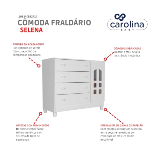 Cômoda Fraldário Selena Branco Brilho Carolina Baby - Imagem principal - b395e35d-0df6-409b-9c2a-a5a119915102