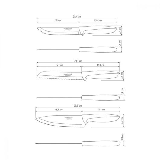 Conjunto De Facas Misto Em Inox Com 6 Peças Plenus Tramontina - Imagem principal - 2b696b9f-d247-4399-a19e-c7c3ff5808c7