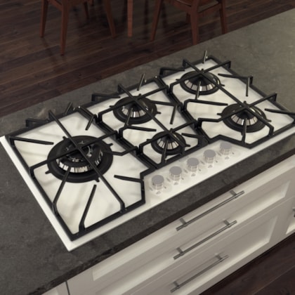 Cooktop a Gás Design Collection Penta Glass Full 5 GG W 90 em Vidro Temperado e Trempes em Ferro Fundido Tramontina