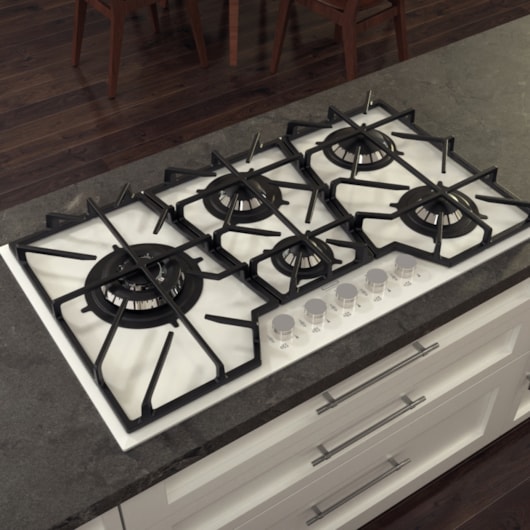 Cooktop a Gás Design Collection Penta Glass Full 5 GG W 90 em Vidro Temperado e Trempes em Ferro Fundido Tramontina - Imagem principal - 54d7d0a7-a5c3-4bee-89af-be22cadad2f3