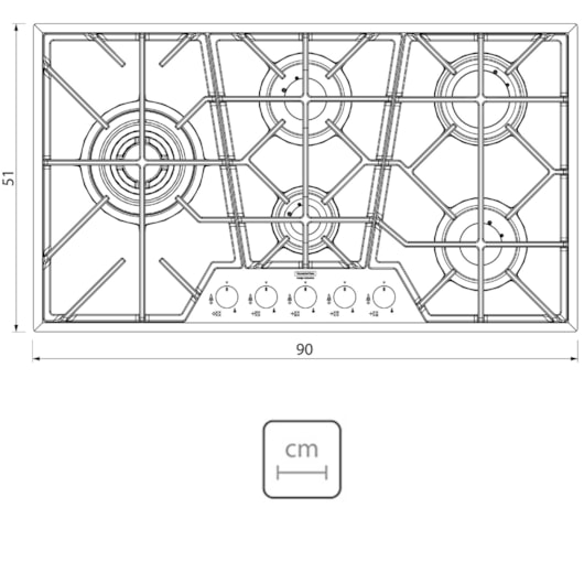 Cooktop a Gás Design Collection Penta Glass Full 5 GG W 90 em Vidro Temperado e Trempes em Ferro Fundido Tramontina - Imagem principal - 5666634f-b992-4f2f-baf2-8ea4a62cb9df