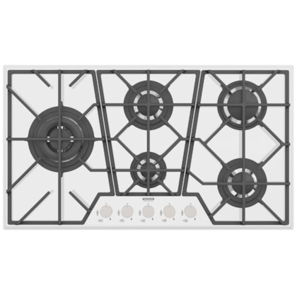 Cooktop a Gás Design Collection Penta Glass Full 5 GG W 90 em Vidro Temperado e Trempes em Ferro Fundido Tramontina