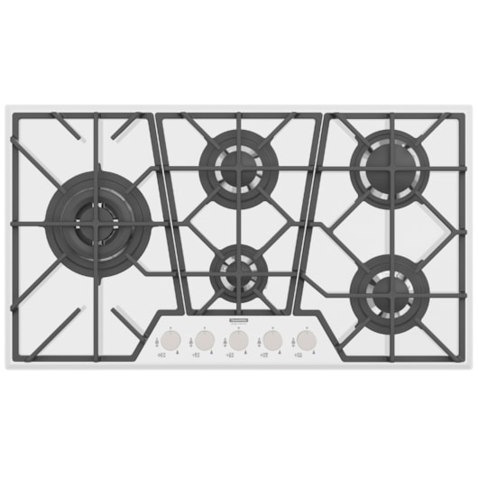 Cooktop a Gás Design Collection Penta Glass Full 5 GG W 90 em Vidro Temperado e Trempes em Ferro Fundido Tramontina - Imagem principal - 4fa266c6-ef8f-4806-ba31-0253bf8eb393