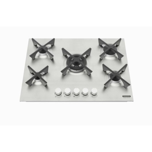Cooktop a Gás Design Collection Penta Inox Flat 5 GX 70 em Aço Inox e Trempes em Ferro Fundido com Acendimento Automático e 5 Queimadores Tramontina - Imagem principal - 2acff016-dc6c-4e6d-b9c5-8ea090ff8577
