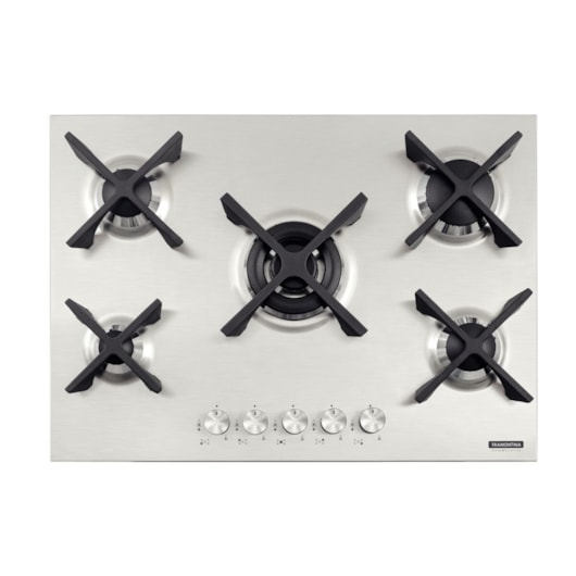 Cooktop a Gás Design Collection Penta Inox Flat 5 GX 70 em Aço Inox e Trempes em Ferro Fundido com Acendimento Automático e 5 Queimadores Tramontina - Imagem principal - 1a79de74-866c-4a3a-b918-3a73b4d49920