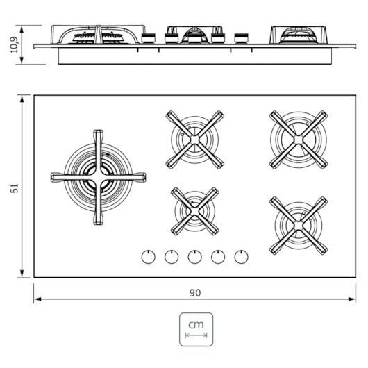 Cooktop a Gás Design Collection Penta Inox Flat 5 GX 90 em Aço Inox e Trempes em Ferro Fundido com Acendimento Automático e 5 Bocas Tramontina - Imagem principal - 9cd043ca-b21b-4406-a078-27091b6a465d