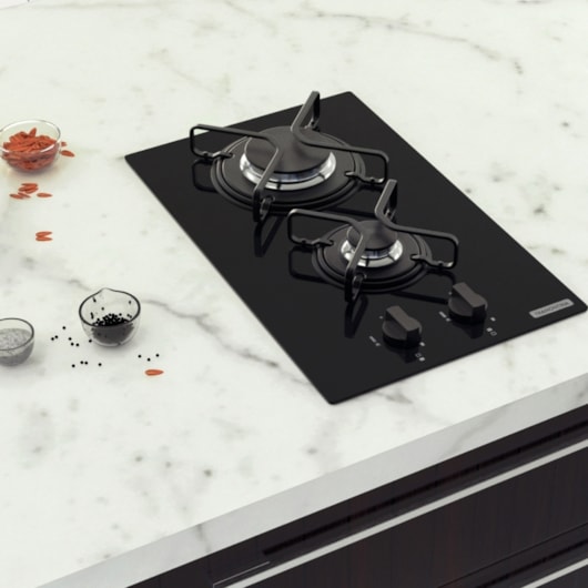 Cooktop a Gás Dominó em Vidro Temperado Preto com Trempes em Aço Carbono e Acendimento superautomático 2 Bocas Tramontina - Imagem principal - c3d8e55b-c817-455d-9185-52878fbe47c5