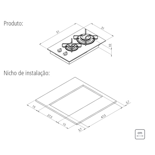 Cooktop a Gás Dominó em Vidro Temperado Preto com Trempes em Aço Carbono e Acendimento superautomático 2 Bocas Tramontina - Imagem principal - 3c236395-d969-4222-bdba-fa590dd2cd22
