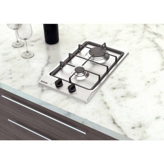 Cooktop a Gás Dominó FF 2GX 30 em Aço Inox com Trempes em Ferro Fundido e Acendimento superautomático 2 Queimadores Tramontina - Imagem principal - 634003df-d48d-4f74-b9a4-ca968195da71