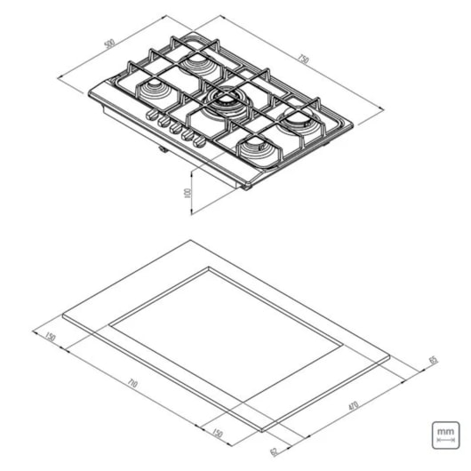 Cooktop A Gás Em Aço Inox New Penta 5 Bocas Com Acendimento Automático Tramontina - Imagem principal - 70748be2-8ccd-4c81-bd9a-c4d733e97c6c