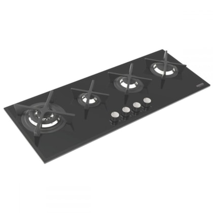 Cooktop A Gás Em Aço Inox Slim Glass Flat 4 Bocas Com Acendimento Automático Preto Tramontina