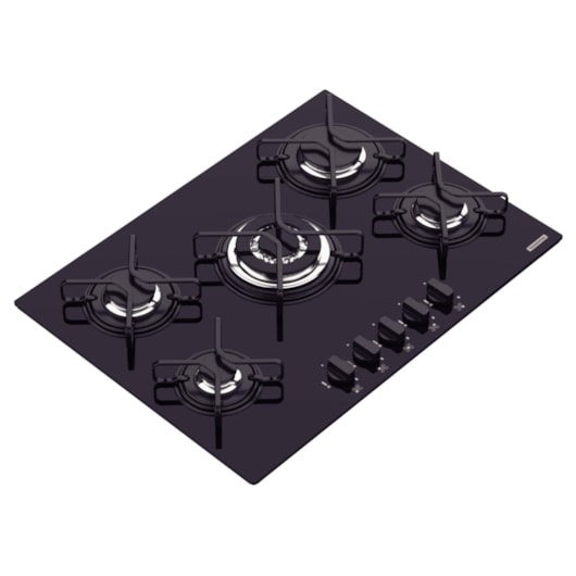 Cooktop a Gás Penta em Vidro Temperado Preto com Trempes em Aço Carbono e Acendimento superautomático 5 Bocas Tramontina - Imagem principal - 6011178f-010a-4f9a-907b-db1d7b9d4497