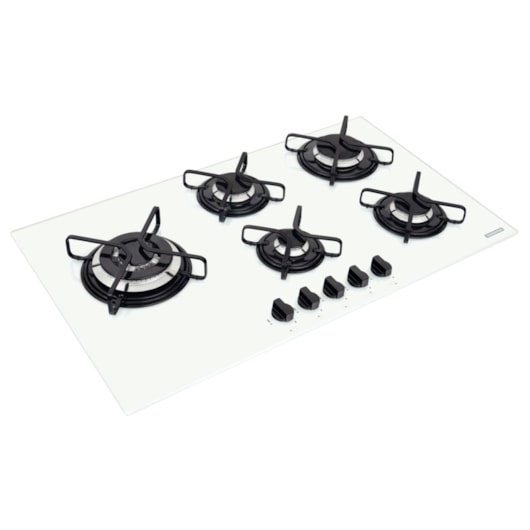 Cooktop a Gás Penta Side Plus em Vidro Temperado Branco com Trempes em Aço Carbono e Acendimento superautomático e 5 Bocas Tramontina - Imagem principal - 8a88bc06-518f-450e-9ab4-6a4b9ddd307b