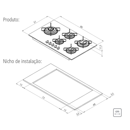 Cooktop a Gás Penta Side Plus em Vidro Temperado Branco com Trempes em Aço Carbono e Acendimento superautomático e 5 Bocas Tramontina - Imagem principal - af8affb0-a471-454a-88ec-58eeb24137ad