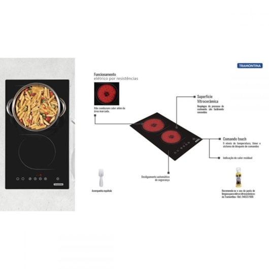 Cooktop Elétrico New Domino Vitro Touch 2ev30 Tramontina - Imagem principal - 979048b2-3296-4eab-a037-079ad5fc1150