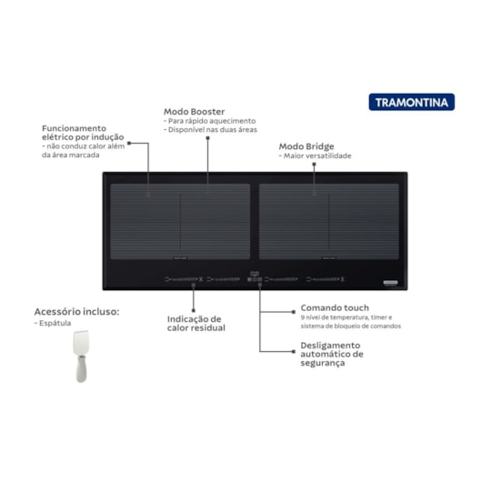 Cooktop por Indução Slim Slider Bridge 4EI 90 em Vidro Preto Tramontina  - Imagem principal - f9027210-2829-40c3-a5bf-8b00422ca3f1