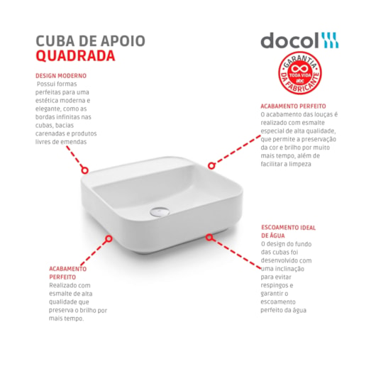 Cuba Apoio Quadrada C/ Mesa 38,5x38,5cm Branco Docol - Imagem principal - 98eb4a9c-3b42-4bfa-a250-eed89af4e7ff