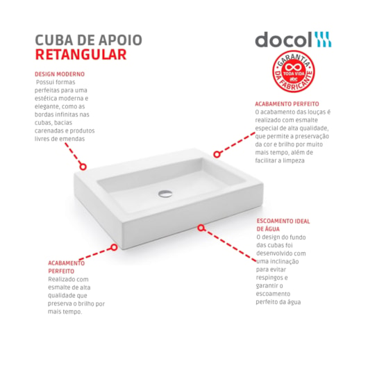 Cuba Apoio Retangular C/ Mesa 61x46cm Branco Docol - Imagem principal - 81fa97c2-ac17-45e4-b6d6-8fe3d9e583e5