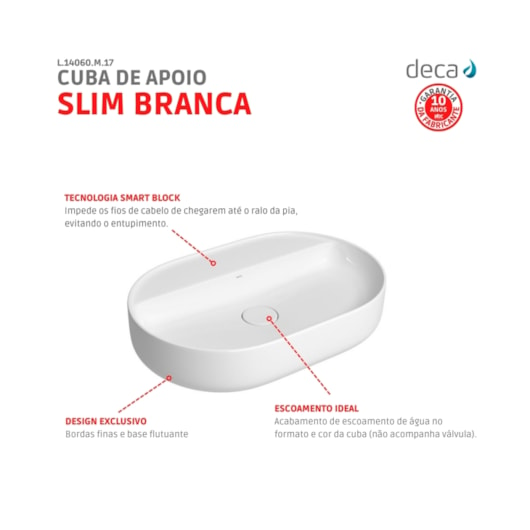 Cuba De Apoio Oval Com Mesa Slim Branco Deca 60 cm - Imagem principal - a7a6a69b-0634-4e3e-87a3-e661891d94ff