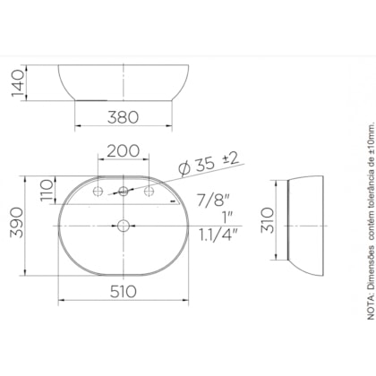 Cuba de Apoio Oval Luxo Branco 51x39x14cm Docol