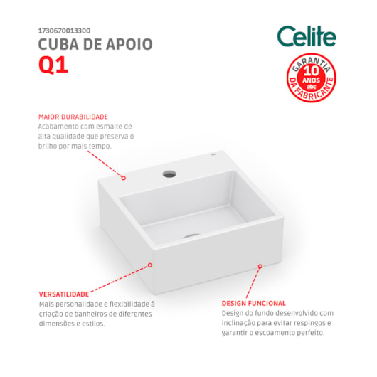 Cuba De Apoio Quadrada Basic Q1 Com Mesa Branco Celite 41x41cm - Imagem principal - b359ce80-bc50-4f7e-9b8a-999ae5221ab0