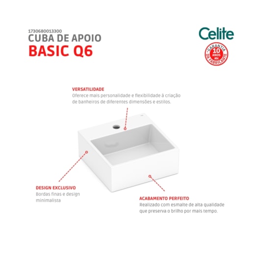 Cuba de Apoio Quadrada Com Mesa Basic Q6 Branco Celite 35x35cm - Imagem principal - a92c94d4-6795-4761-8586-e0ea52610d18