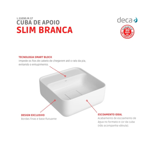 Cuba De Apoio Quadrada Com Mesa Slim Branco Deca 30 cm - Imagem principal - 2f4f43eb-109e-48d5-92ba-2425443aa43a