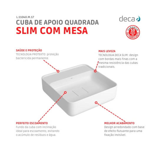 Cuba De Apoio Quadrada Com Mesa Slim Branco Deca 40 cm - Imagem principal - d29d852a-1566-4179-9abb-18af95f375c5