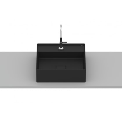 Cuba de Apoio Quadrada Com Mesa Terra T9 Matte Black Roca 40x40cm