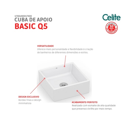 Cuba De Apoio Quadrada Sem Mesa Basic Q5 Branco Celite 35x35cm - Imagem principal - 73a5a93c-368b-4439-9ba4-5537ae1b3908