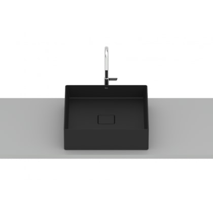 Cuba de Apoio Quadrada Sem Mesa Terra T5 Matte Black Roca 40x40cm