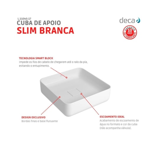 Cuba De Apoio Quadrada Slim Deca Branco 40cm - Imagem principal - 741720c4-98f2-4662-91ea-38c093a787f4