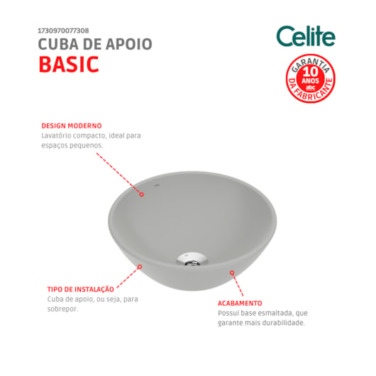 Cuba de Apoio Redonda Basic R1 Sem Mesa 35cm Stone Celite - Imagem principal - 301df5f4-a77c-4cc5-9e61-b04fe31316d3