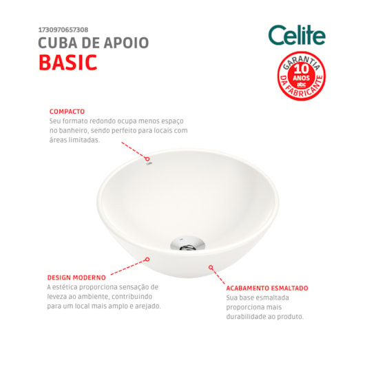 Cuba de Apoio Redonda Sem Mesa Basic R1 35cm Beige Celite - Imagem principal - c8b47684-910b-488f-90d1-b21feb0f85f3