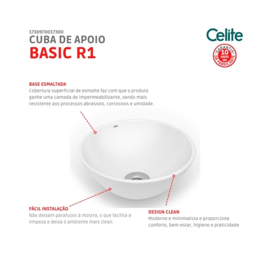 Cuba De Apoio Redonda Sem Mesa Basic R1 Branco Celite 35cm - Imagem principal - f82904d6-f1e6-458a-803d-38d741652f01