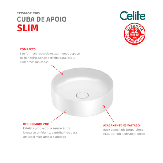 Cuba De Apoio Redonda Sem Mesa Slim Branco Brilho Celite 39cm - Imagem principal - 2c533e08-1068-4999-a1f1-2da49533e0c2