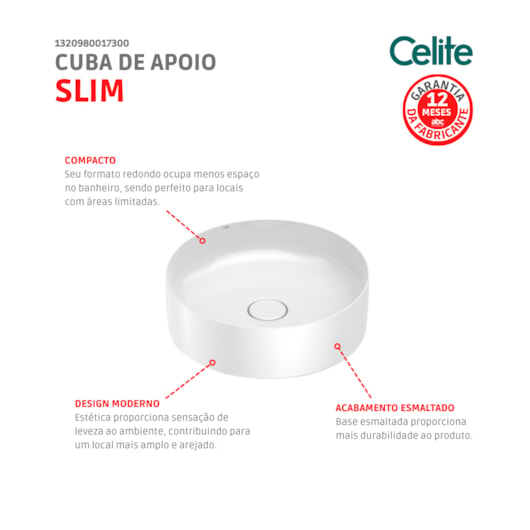 Cuba De Apoio Redonda Sem Mesa Slim Branco Brilho Celite 39cm - Imagem principal - 4c02521f-1c36-4417-a7b6-4276c054d88f