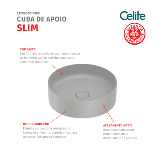 Cuba De Apoio Redonda Sem Mesa Slim Stone Celite 39cm - Imagem principal - cc110bf0-9d6b-4350-81ea-0d5994cce468