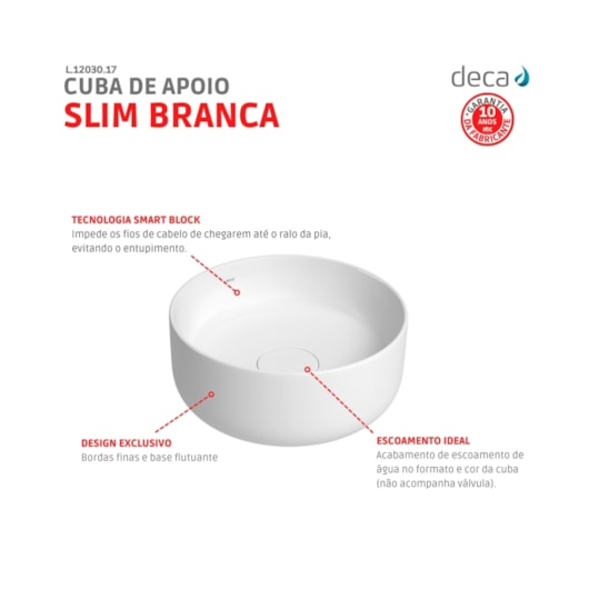 Cuba De Apoio Redonda Slim Branco Deca 30cm - Imagem principal - 025cf5a4-3199-4ab9-879f-ad1d82daba5f